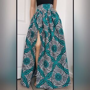 MALDIVES Front Slit Full Length/Maxi Skirt 100% African Waxed Cotton W/ Pockets